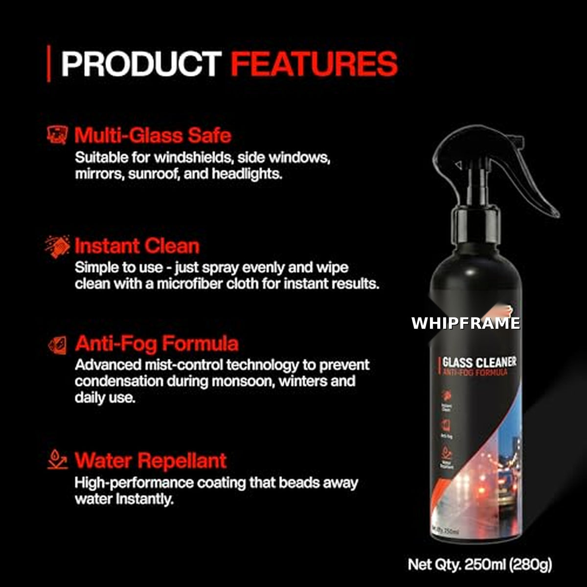 WHIPFRAME 2-in-1  Anti Fog Glass Coating and Rain Repellent (Pack of 2)
