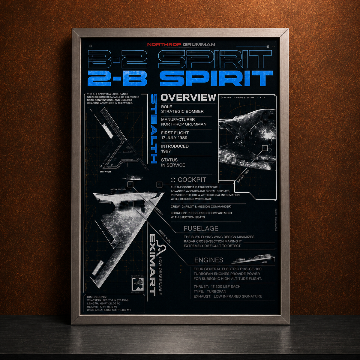 Northrop B-2 Spirit — STEALTH | The Art of Air Power | WPFM Framed Poster