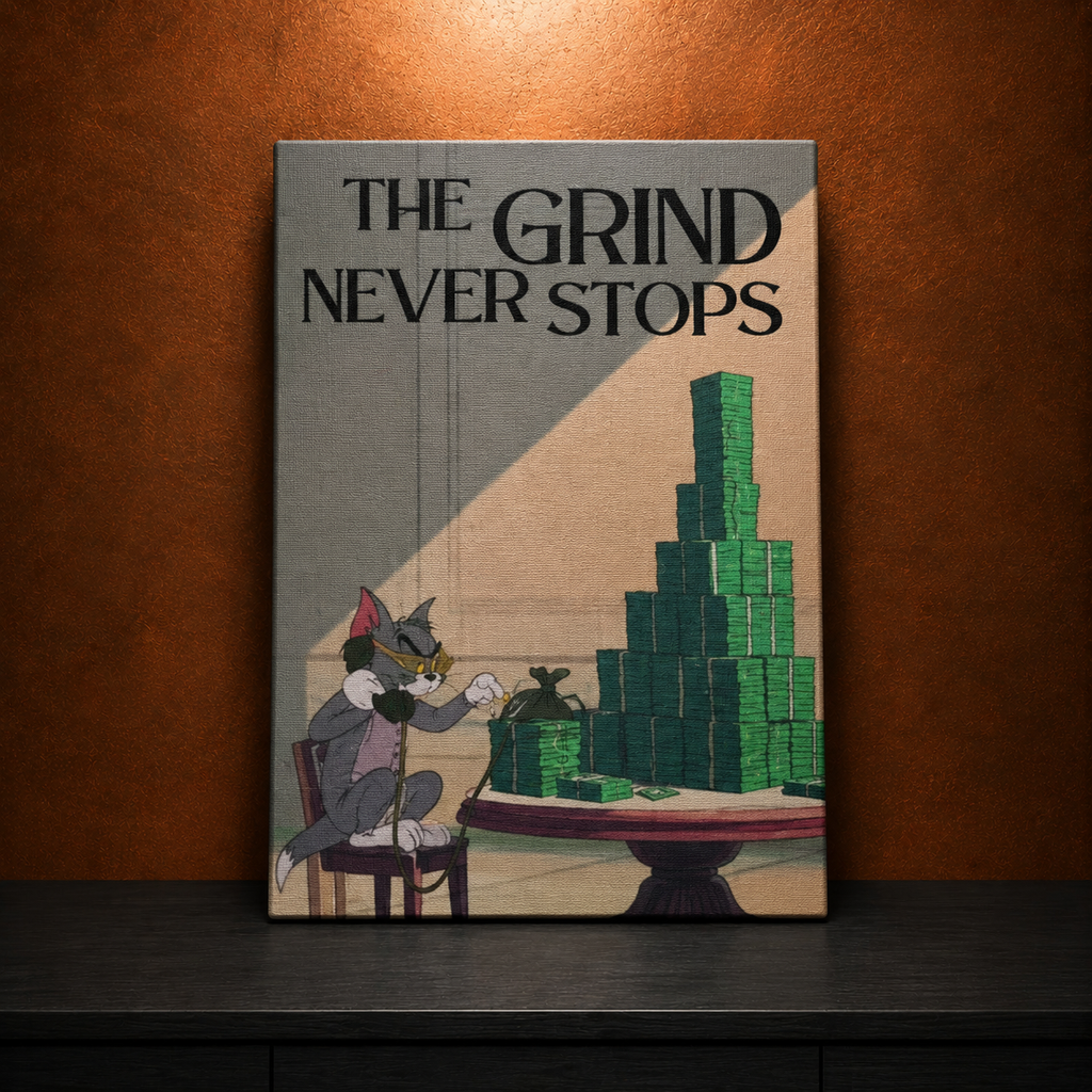 Tom Never Stops | Money Mindset Cat | Hustle & Success Canvas