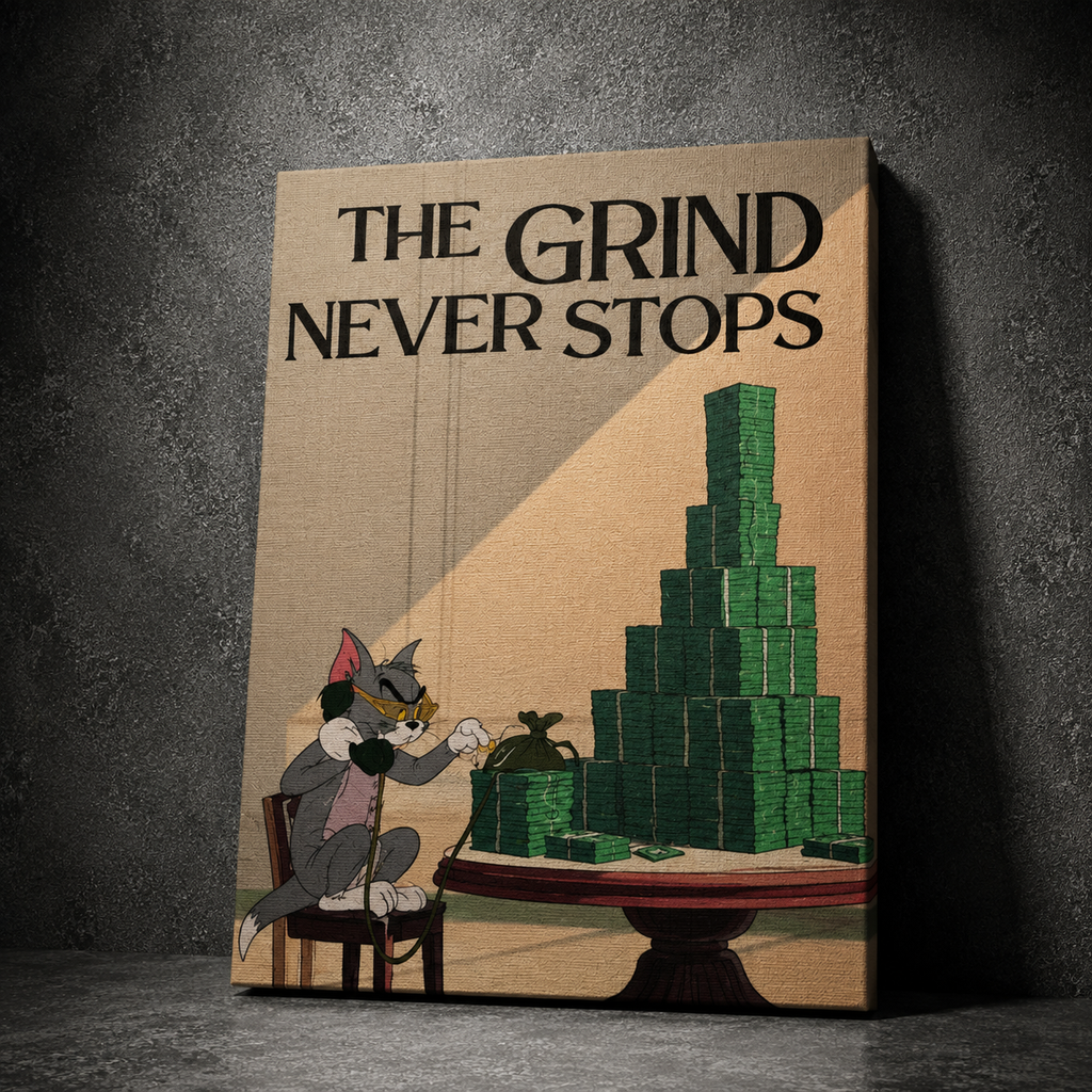 Tom Never Stops | Money Mindset Cat | Hustle & Success Canvas