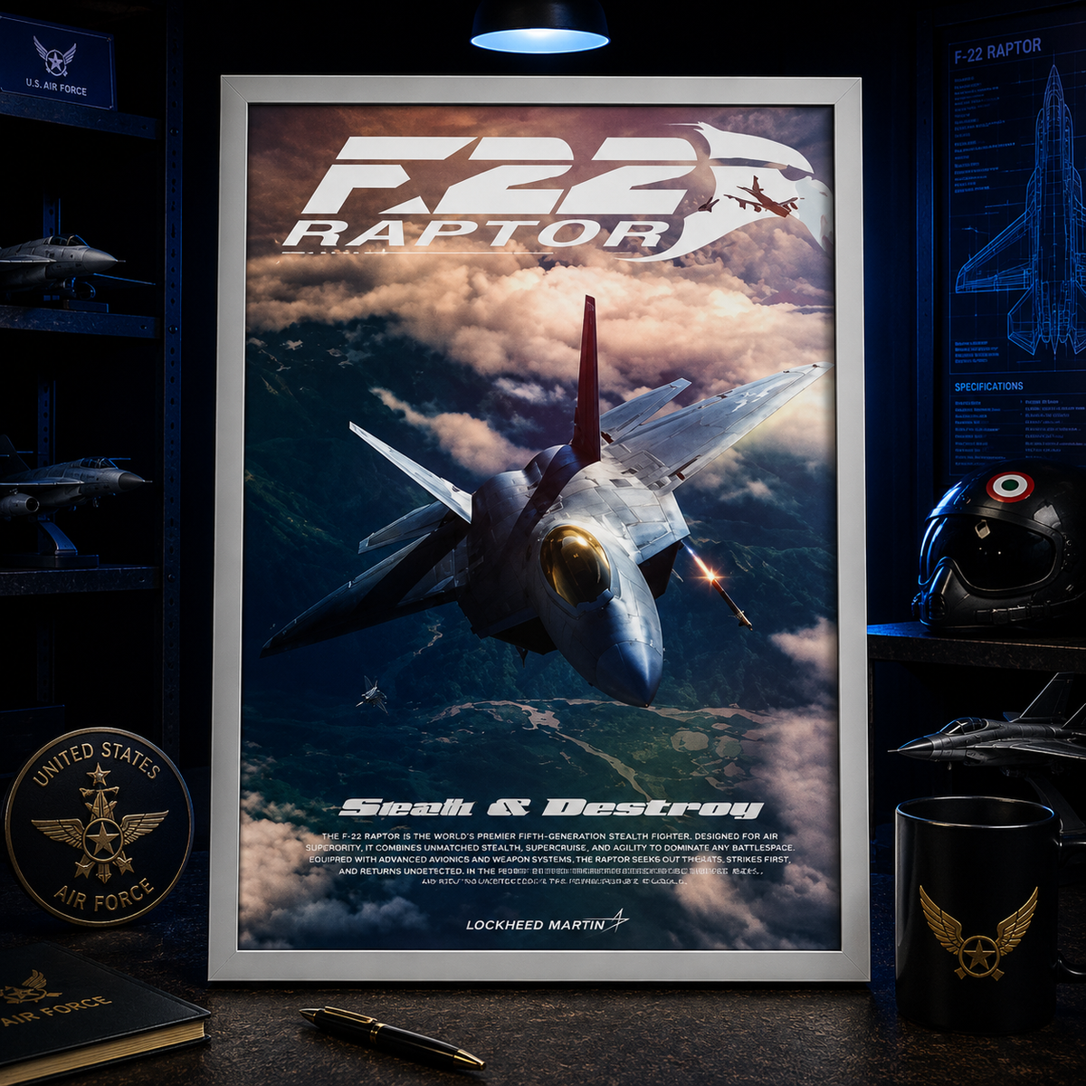 F-22 Raptor — AIR POWER | The Art of Aviation | WPFM Framed Poster