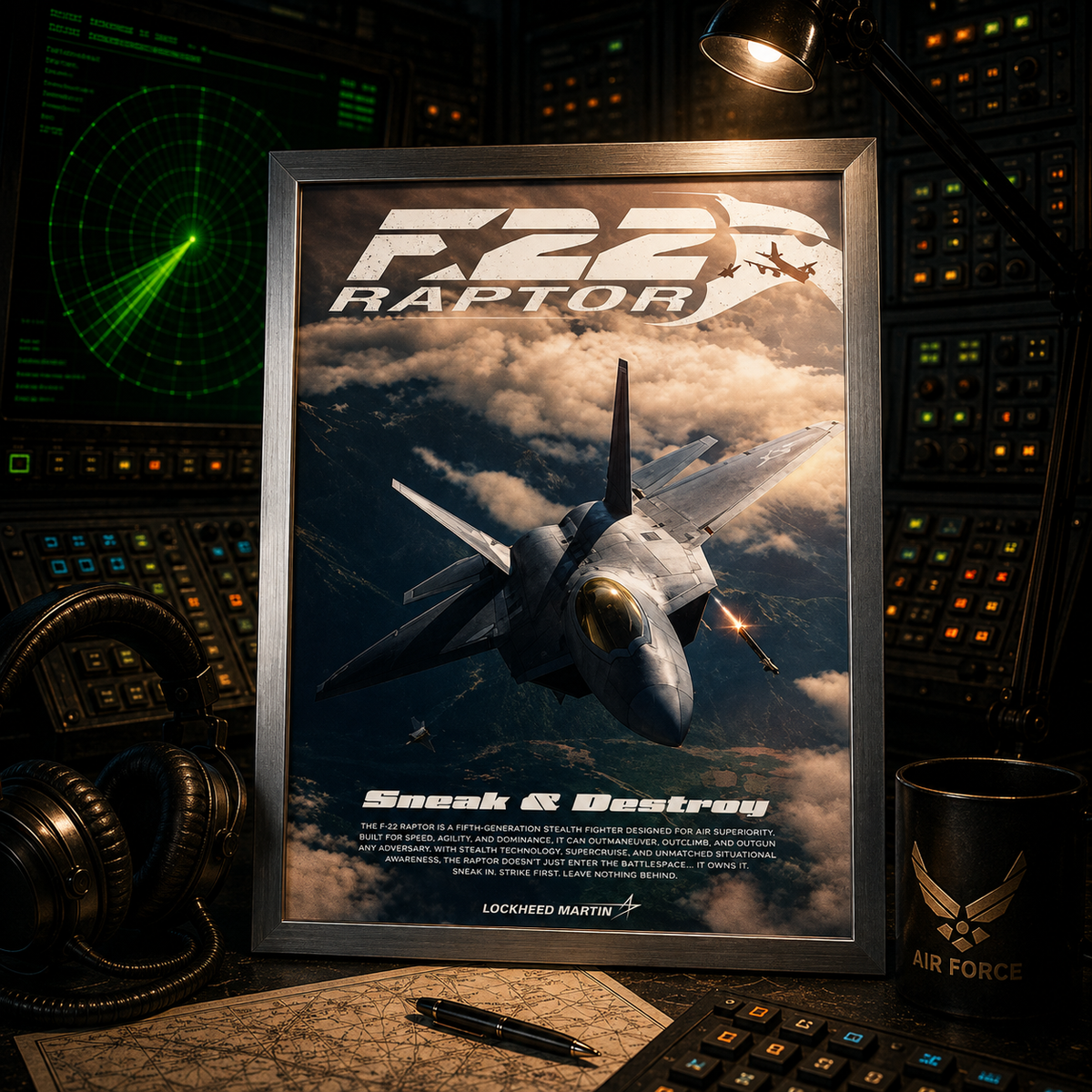 F-22 Raptor — AIR POWER | The Art of Aviation | WPFM Framed Poster