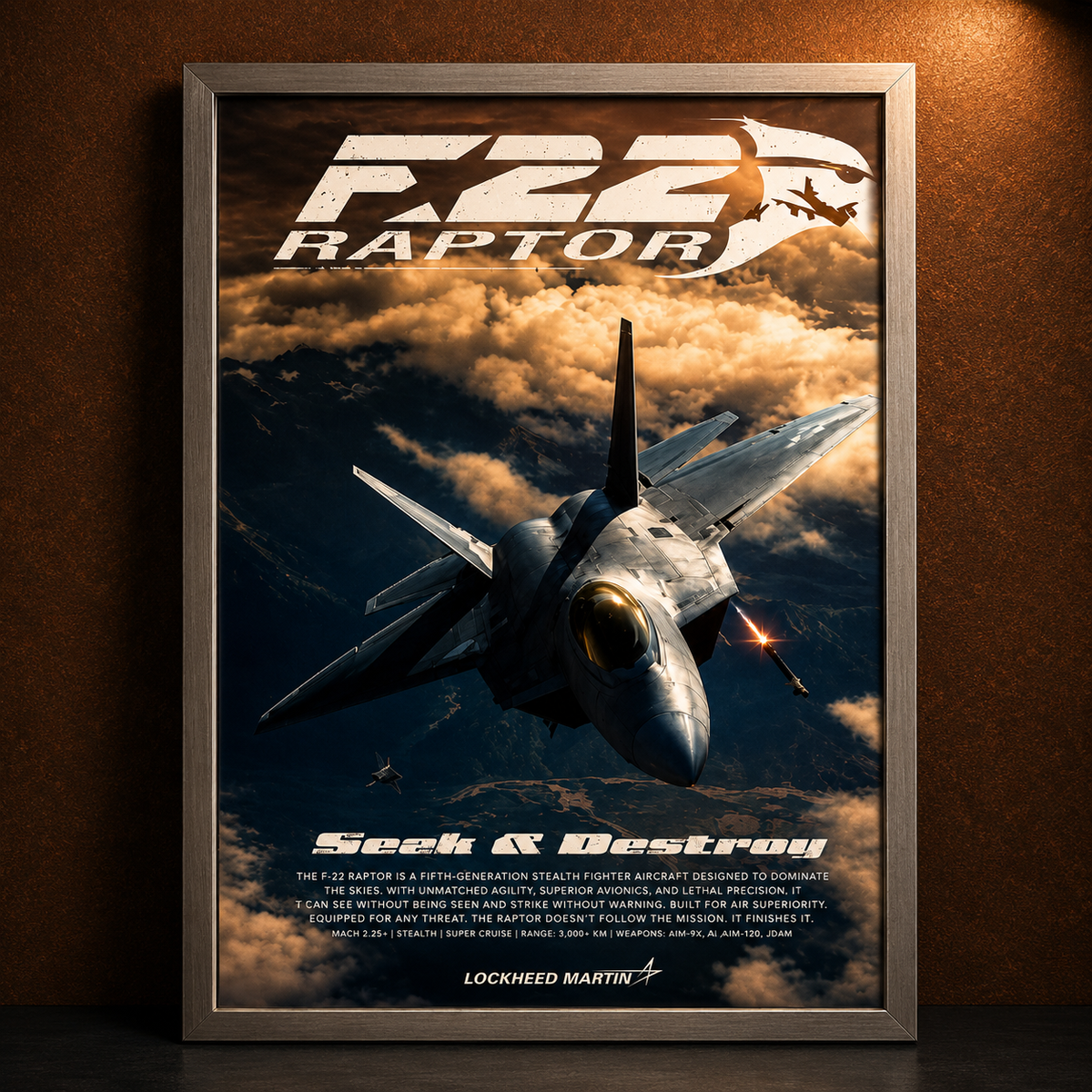 F-22 Raptor — AIR POWER | The Art of Aviation | WPFM Framed Poster